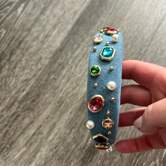 lele sadoughi headband LIGHT DENIM GEM BEZEL DENIM ALICE HEADBAND main image 6